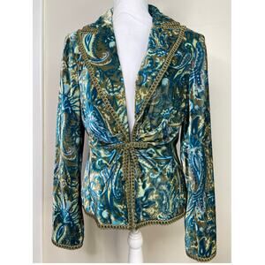 Kay Unger Blue Green Paisley Velvet Jacket Size 8